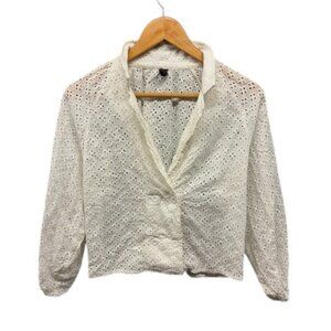 Valija Women’s M White Eyelet Embroidered‎ Cotton Button Front Blouse Boho Top